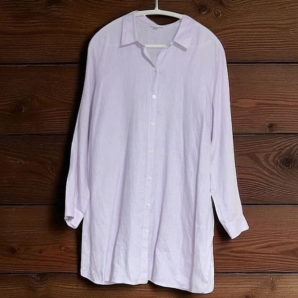 XL 100% Linen Lavender Tunic button up long sleeve J JILL love linen Fall - Picture 1 of 6